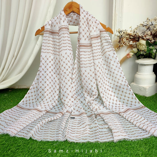 Palestinian Keffiyeh Hijab Almond White