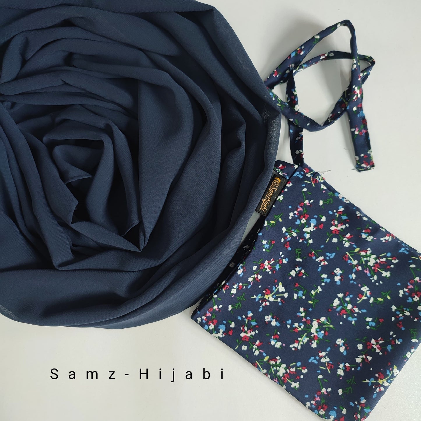 Printed Naqab Plain Hijab Set -Design 83