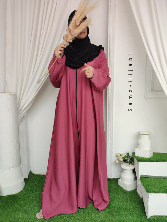 Zipper Plated Sleeves Abaya _Rose Pink
