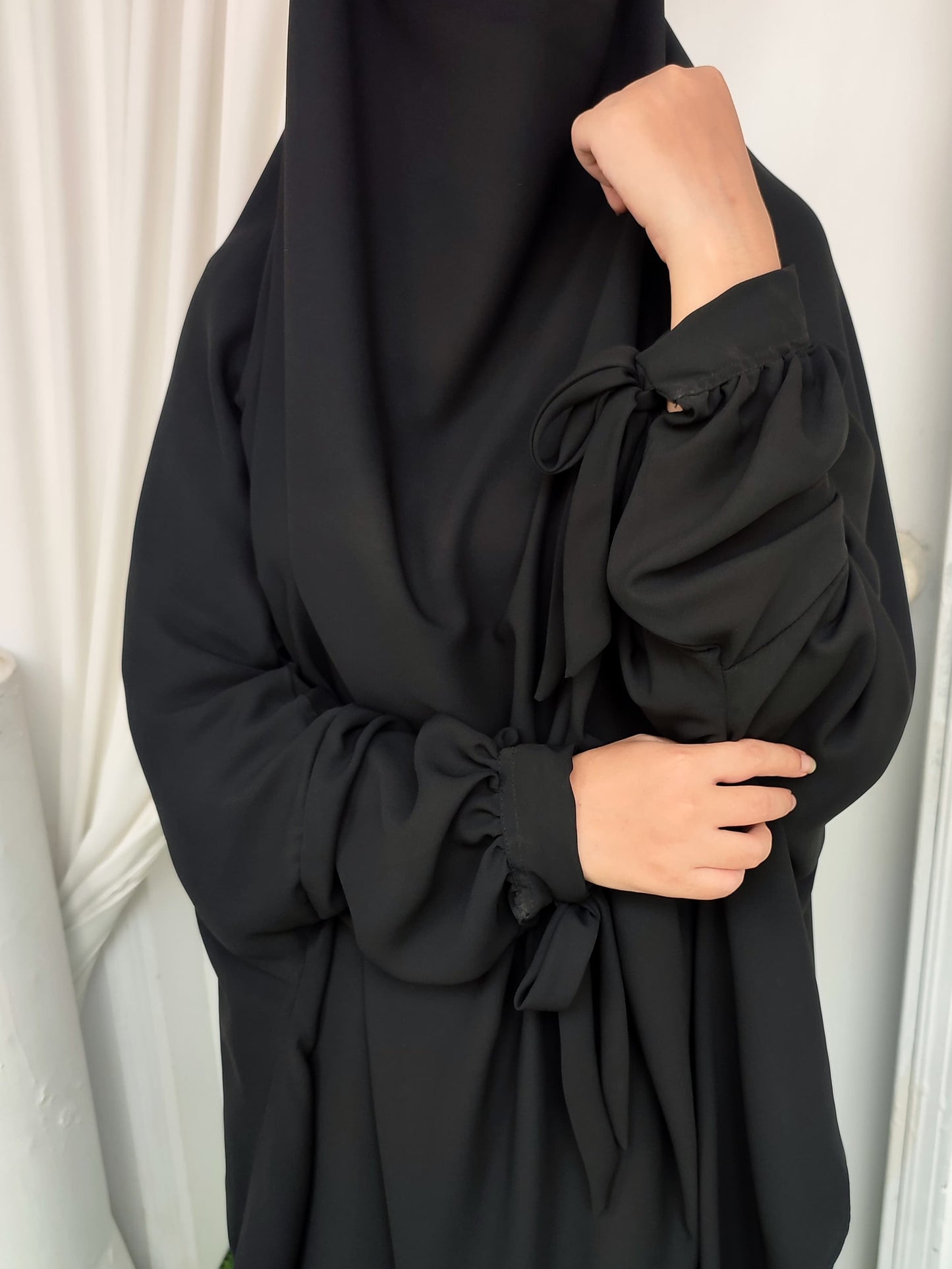 Ribbon Sleeves Jilbab Two Piece_Black