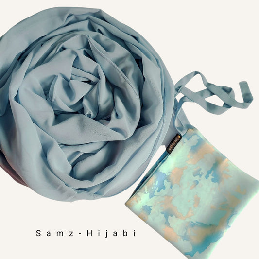 Printed Naqab Plain Hijab Set -Design 86