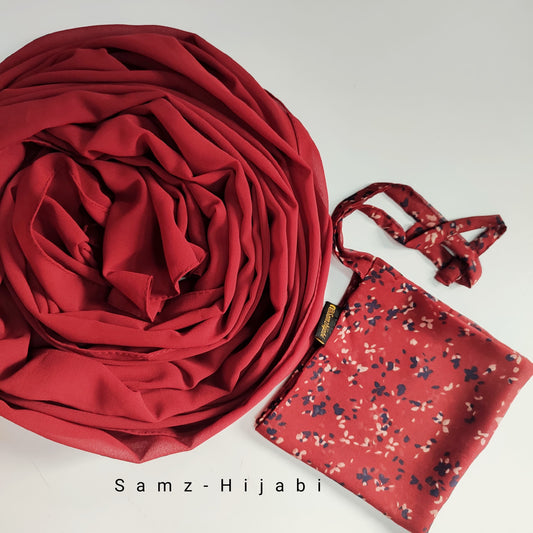 Printed Naqab Plain Hijab Set -Design 87