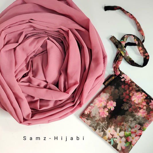 Printed Naqab Plain Hijab Set -Design 88