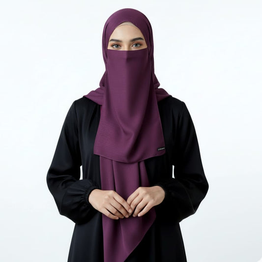 Crinkle Silk Hijab Naqab Set- Purple