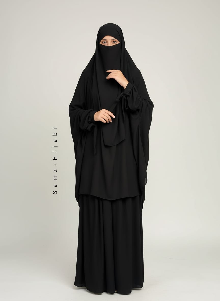 Ribbon Sleeves Jilbab Two Piece_Black