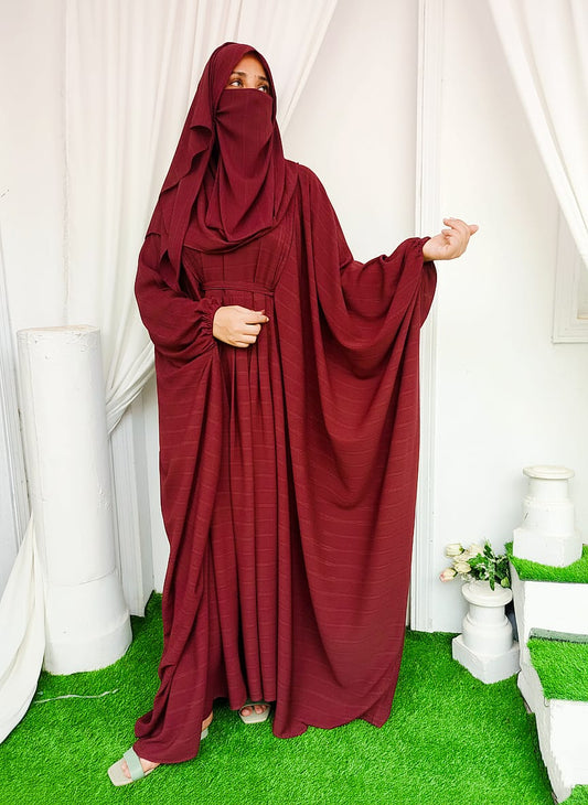 Elegant Plated Butterfly Abaya_Cherry Red
