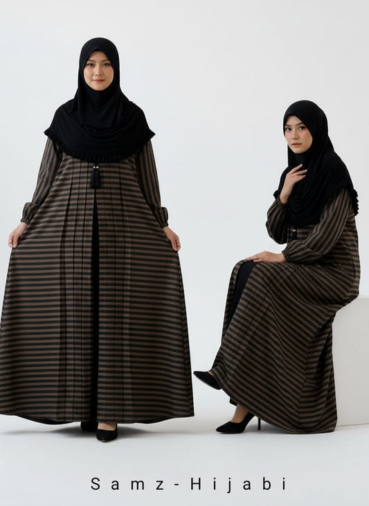 Stripped Nida Abaya _ Brown