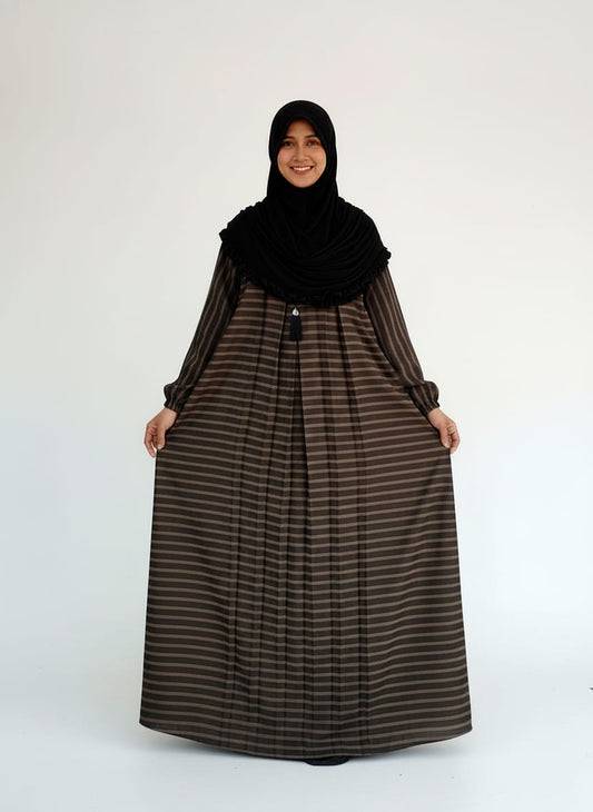 Stripped Nida Abaya _ Brown