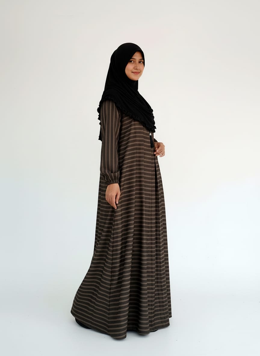 Stripped Nida Abaya _ Brown