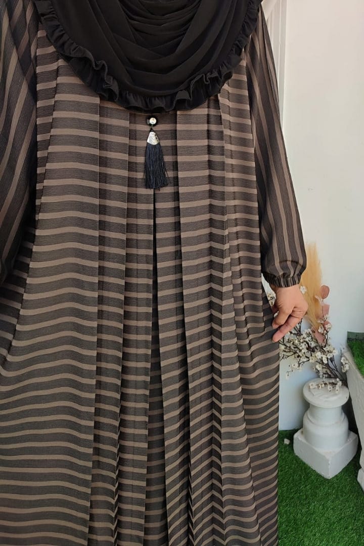 Stripped Nida Abaya _ Brown