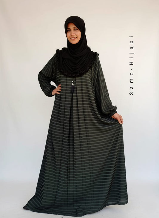 Stripped Nida Abaya _ Green