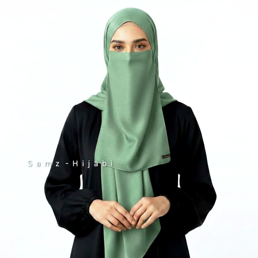 Crinkle Silk Hijab Naqab Set_ pistachio  green