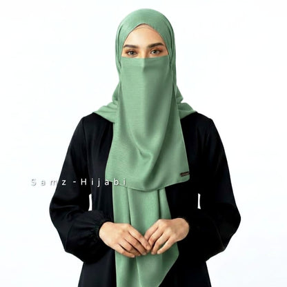 Crinkle Silk Hijab Naqab Set_ pistachio  green