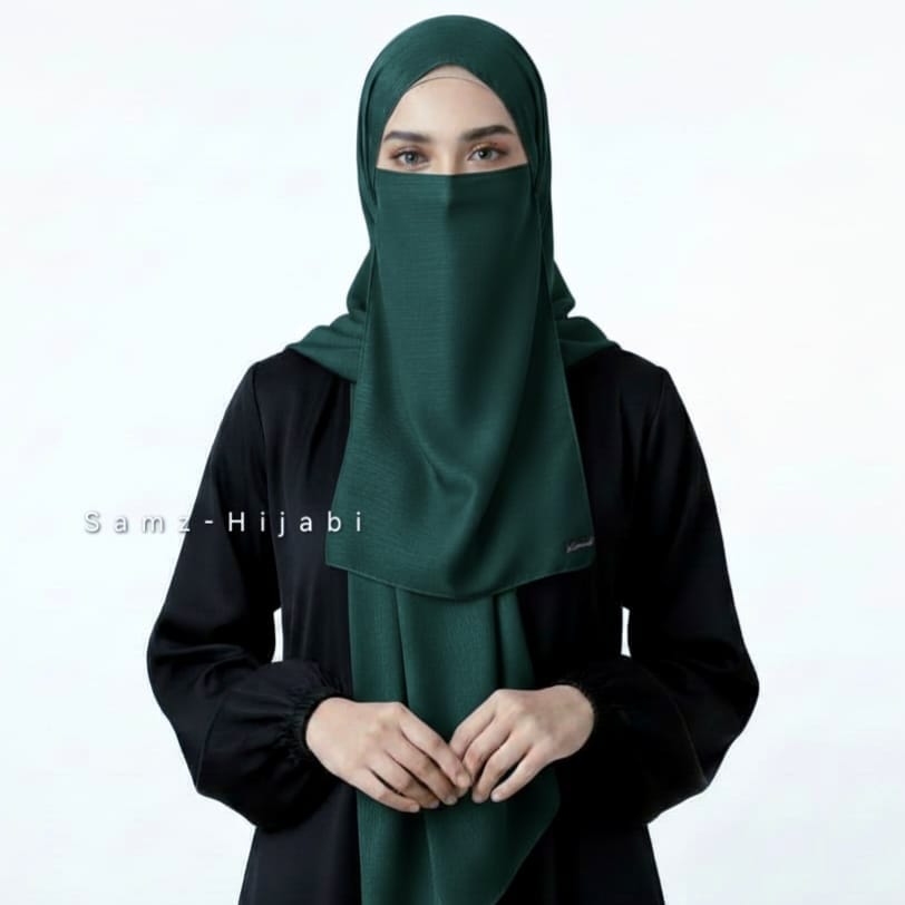 Crinkle Silk Hijab Naqab _ Mid Night Green
