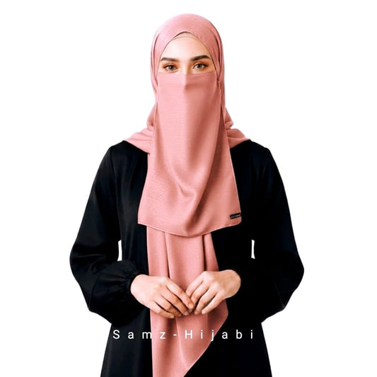 Crinkle Silk Hijab Naqab _ Peach
