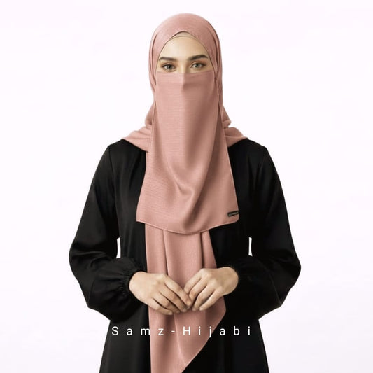 Crinkle Silk Hijab Naqab Set- Almond 2