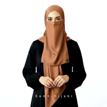 Crinkle Silk Hijab Naqab Set-Honey Gold