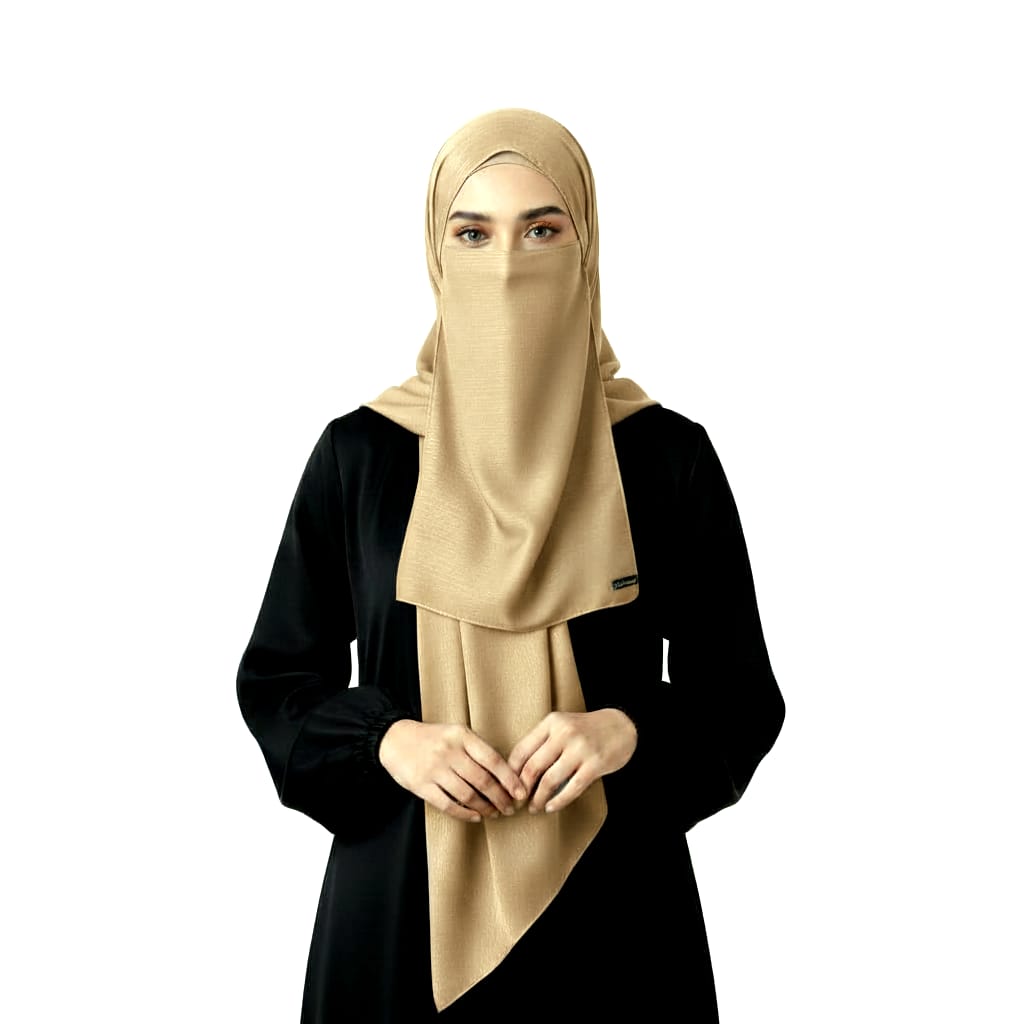 Crinkle Silk Hijab Naqab Set- Bright Gold