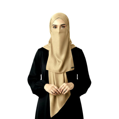 Crinkle Silk Hijab Naqab Set- Bright Gold