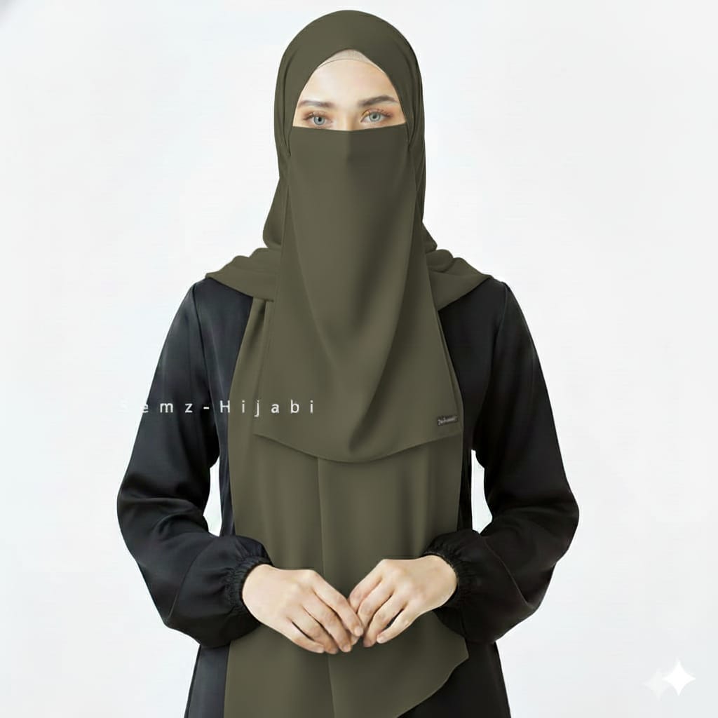Hijab Naqab Set Army Green
