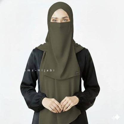 Hijab Naqab Set Army Green