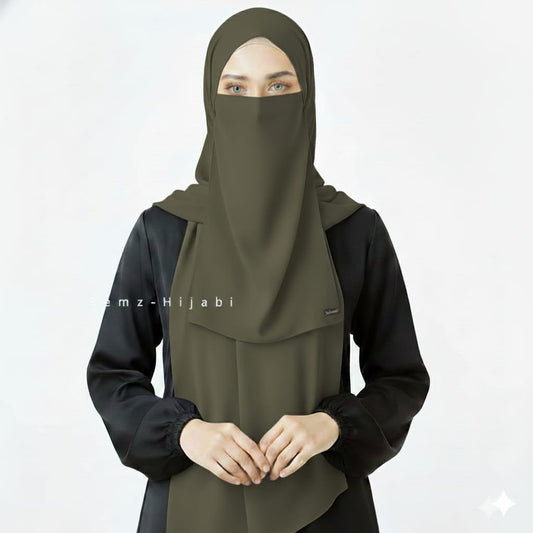 Hijab Naqab Set Army Green