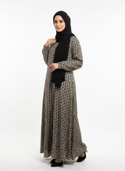 Printed Front Open Patrren Abaya