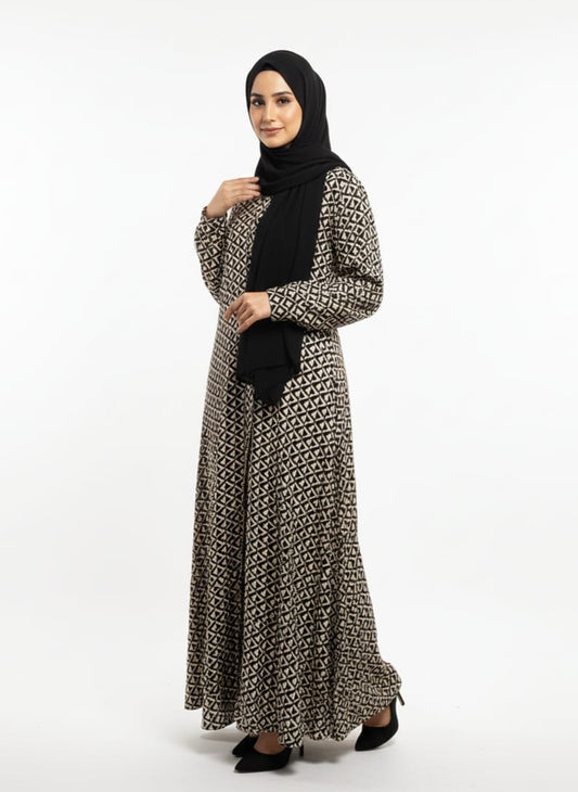 Printed Front Open Patrren Abaya