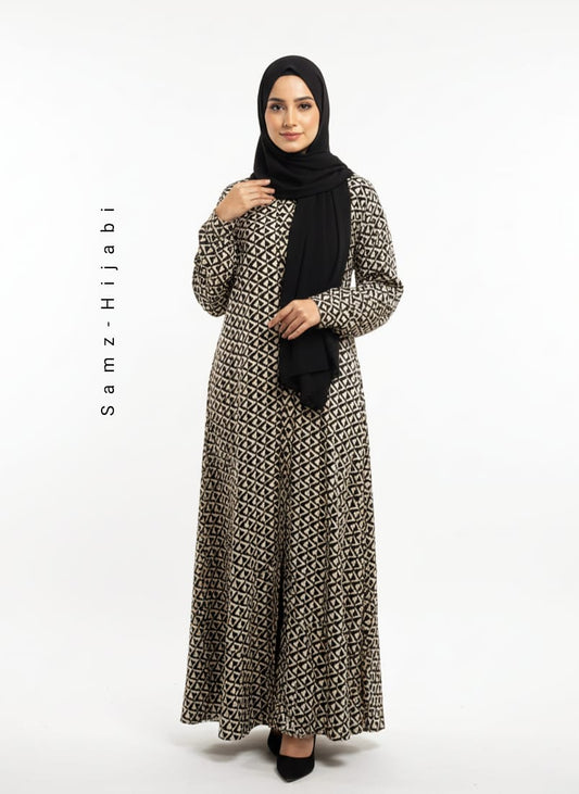 Printed Front Open Patrren Abaya