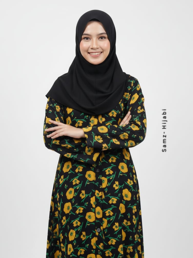 Printed Front Open Sunflower Abaya