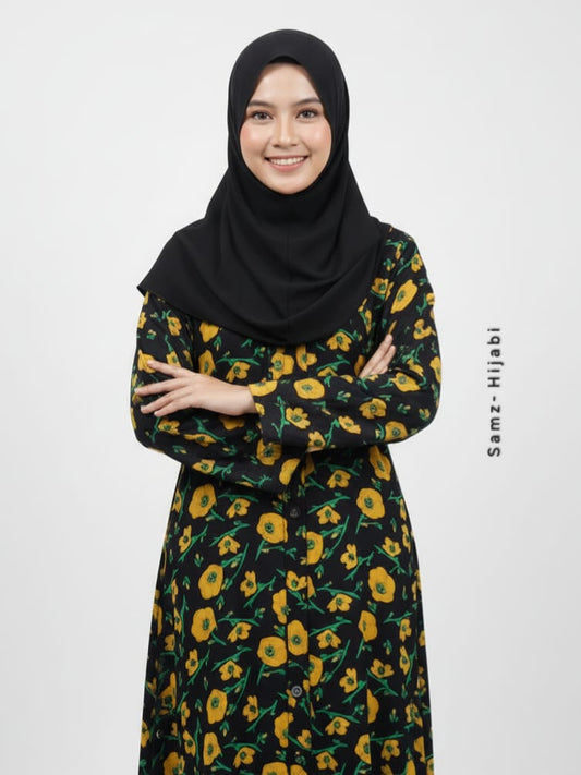 Printed Front Open Sunflower Abaya