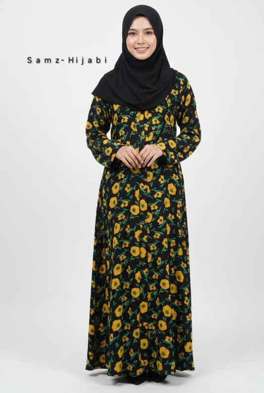 Printed Front Open Sunflower Abaya