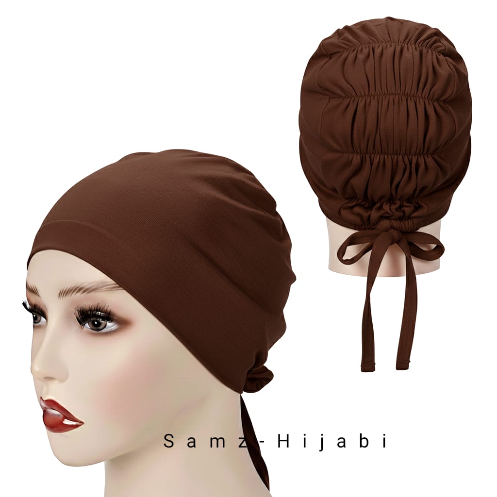 Ruffled Stretch Cap Chocolate  Brown