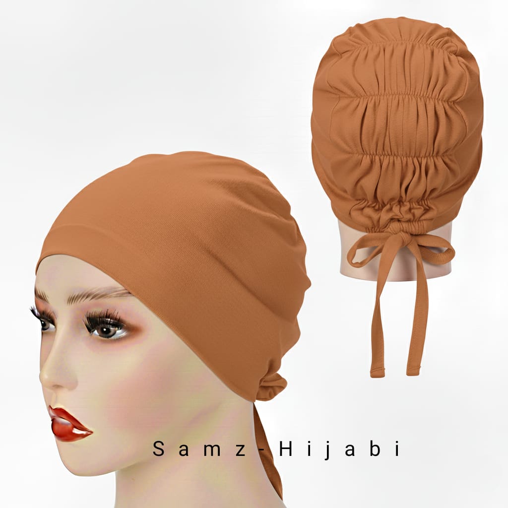 Ruffled Stretch Cap Camel Brown