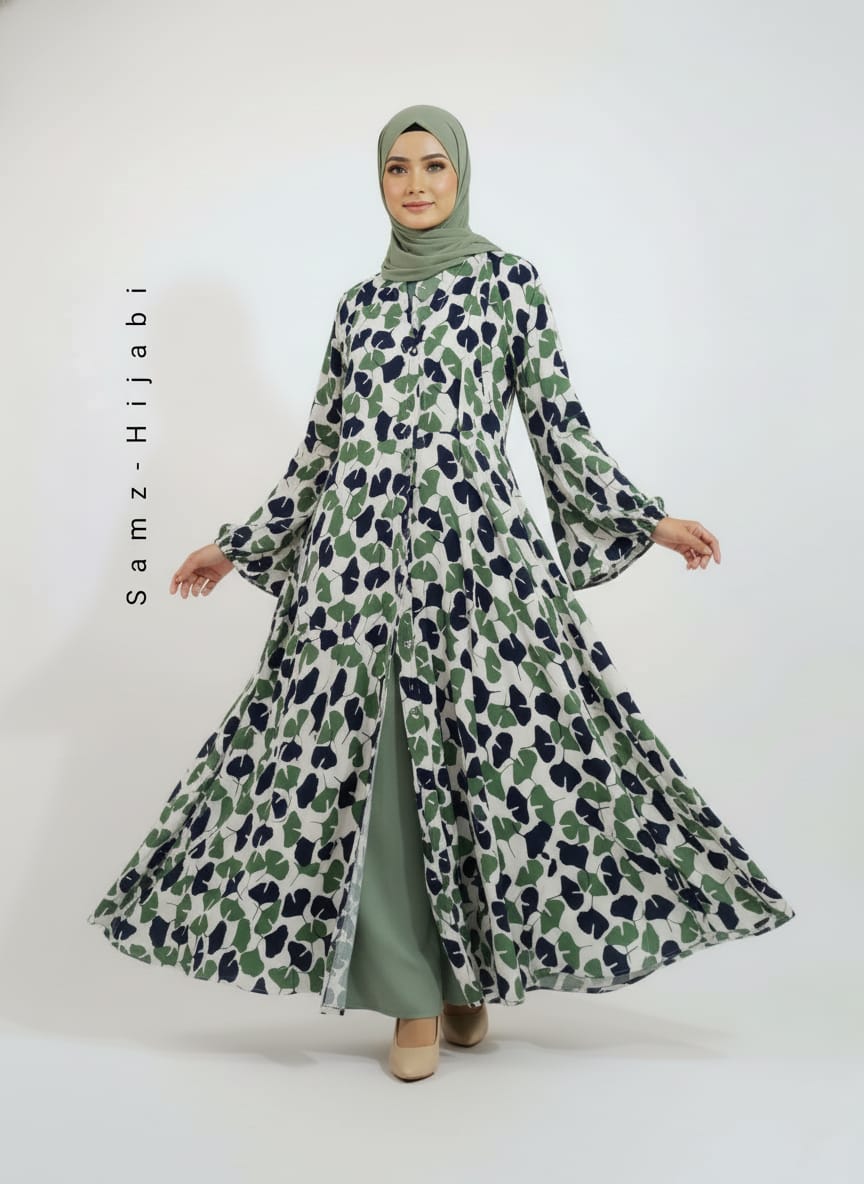Printed  Bottom Flare Abaya Design 4