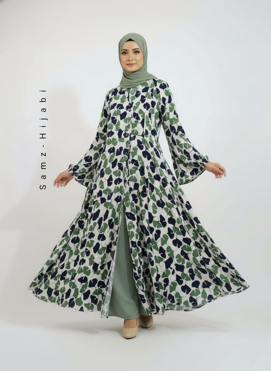 Printed  Bottom Flare Abaya Design 4