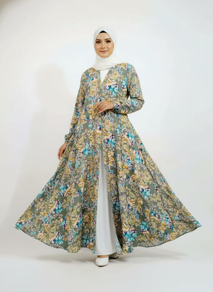 Printed Bottom Flare Abaya Design 3