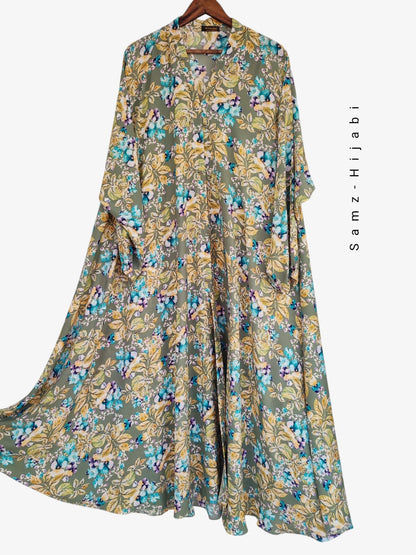 Printed Bottom Flare Abaya Design 3