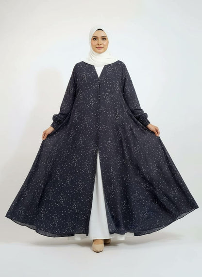 Printed Bottom Flare Abaya Design 1