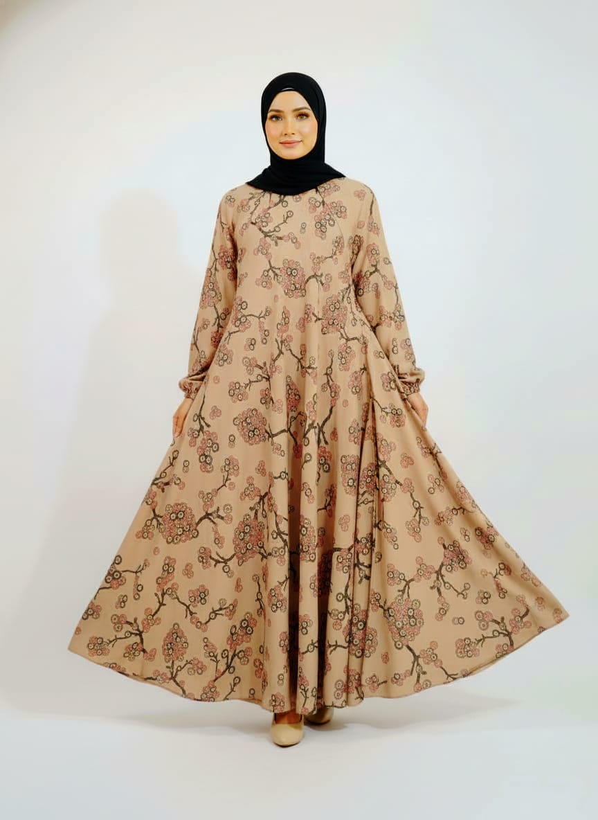 Printed Bottom Flare Abaya Design 9