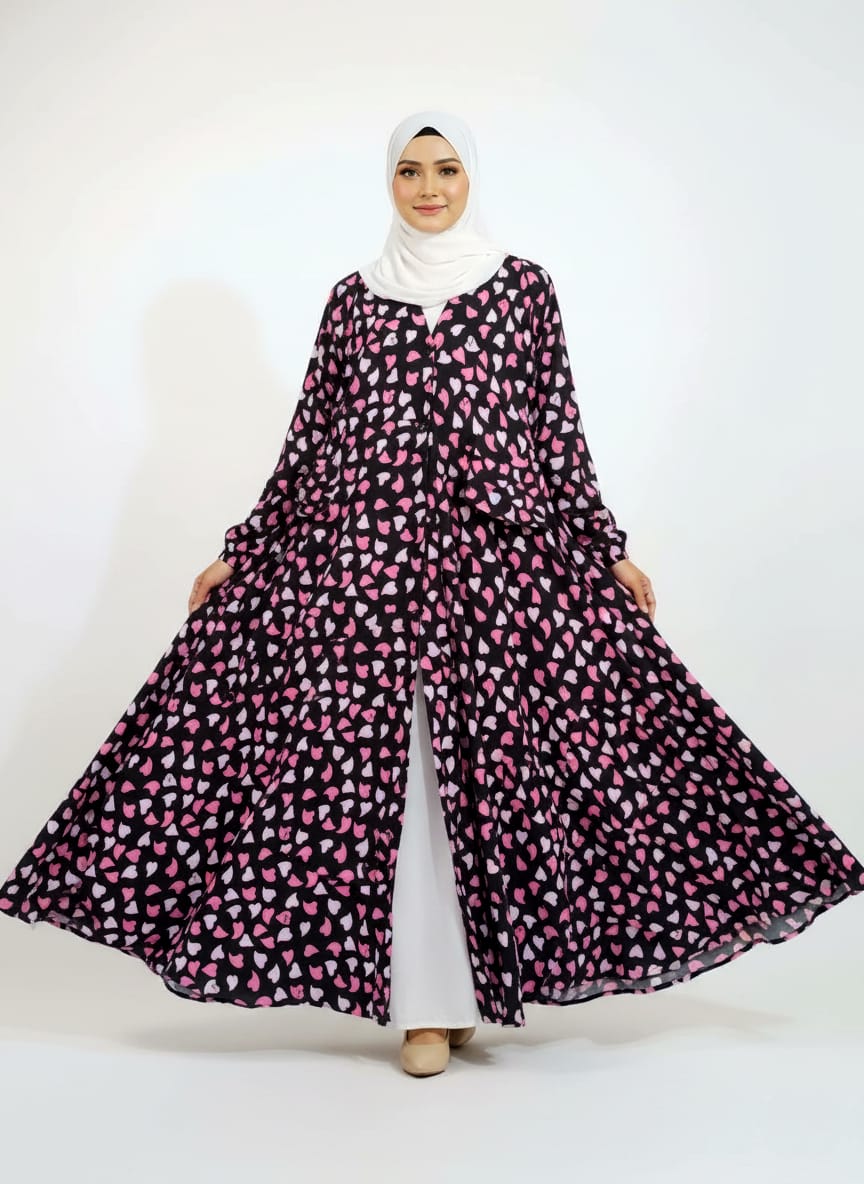 Printed Bottom Flare Abaya Design 6