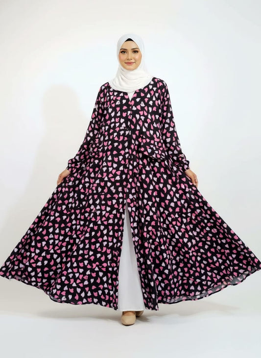 Printed Bottom Flare Abaya Design 6