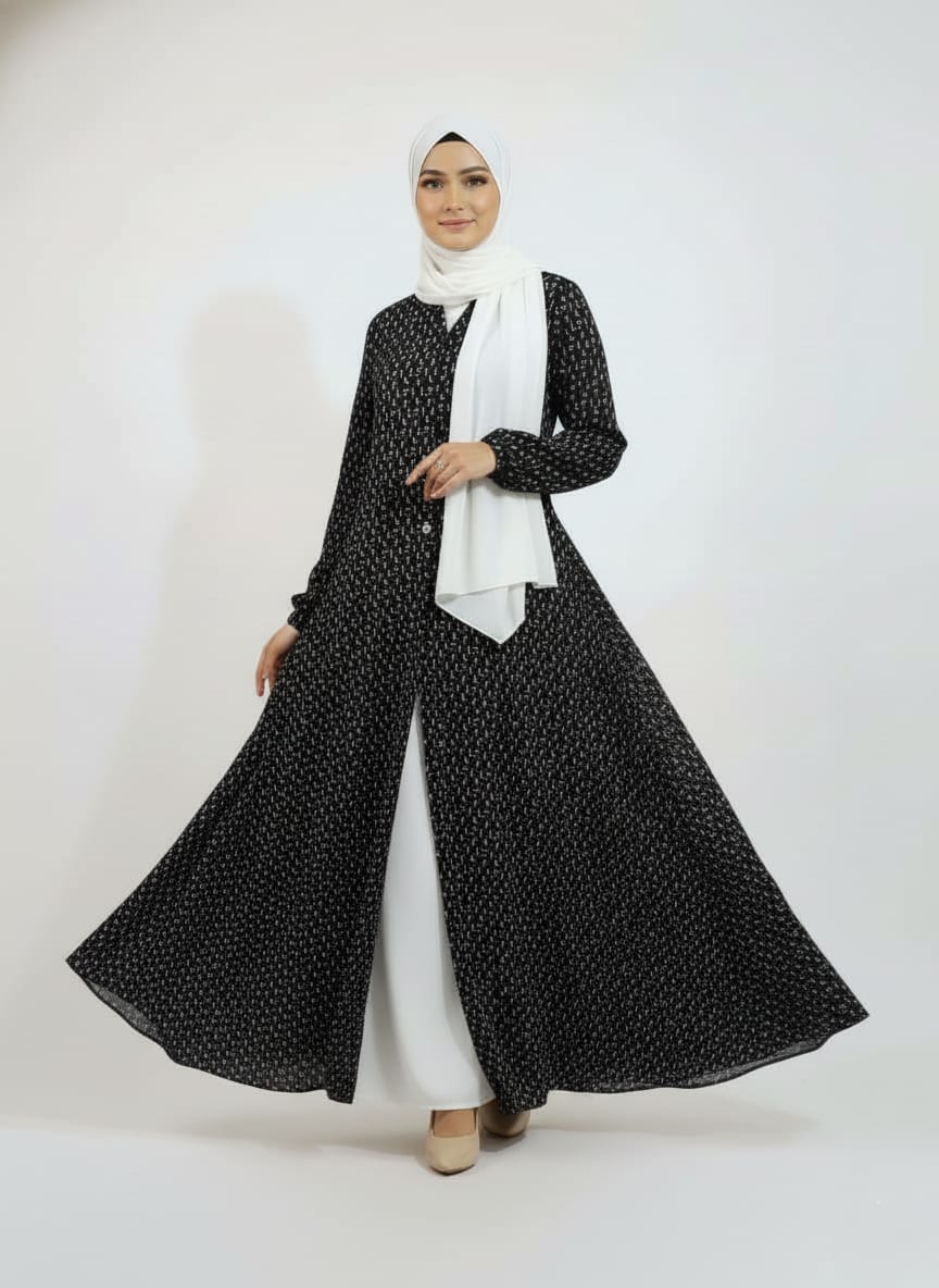 Printed Bottom Flare Abaya Design 5