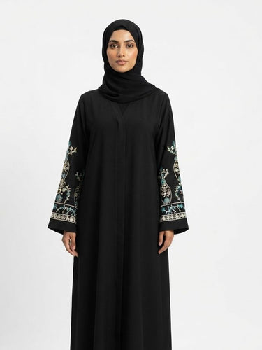 Aminy Embroidered Open Abaya-With Hijab