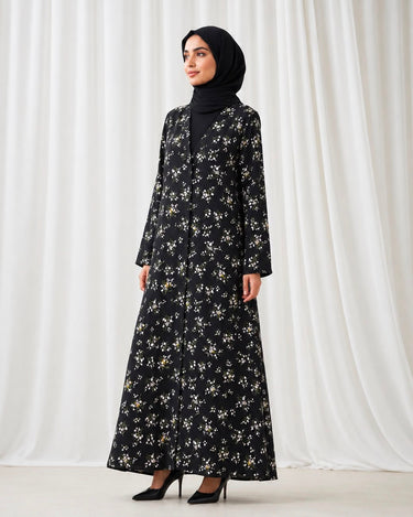 Printed Front Open Straight Abaya (09)