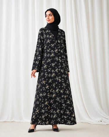 Printed Front Open Straight Abaya (09)