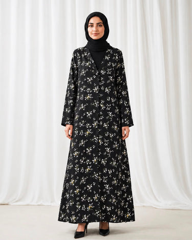 Printed Front Open Straight Abaya (09)