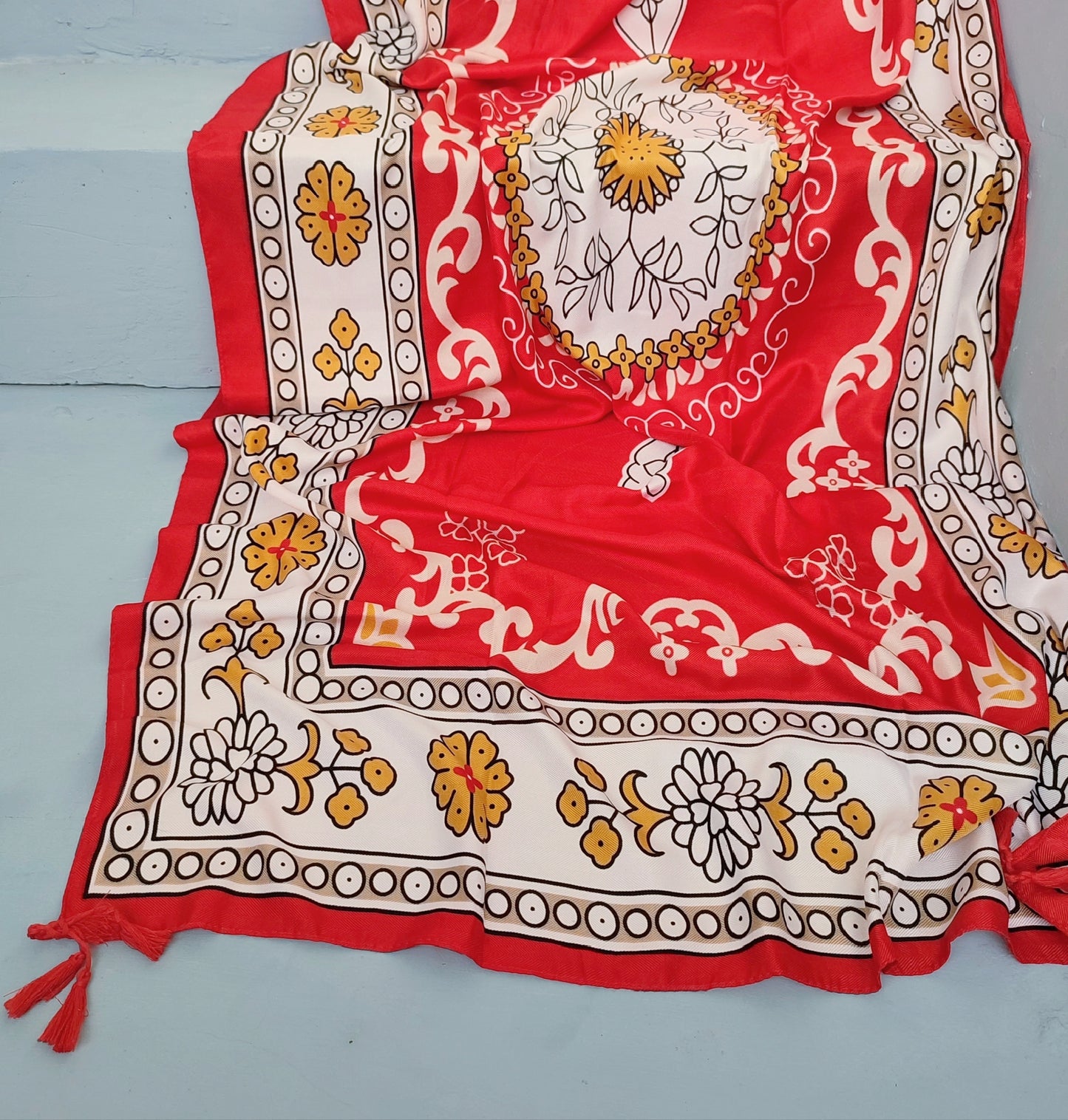 Ethnic Winter Hijab - Red Flora