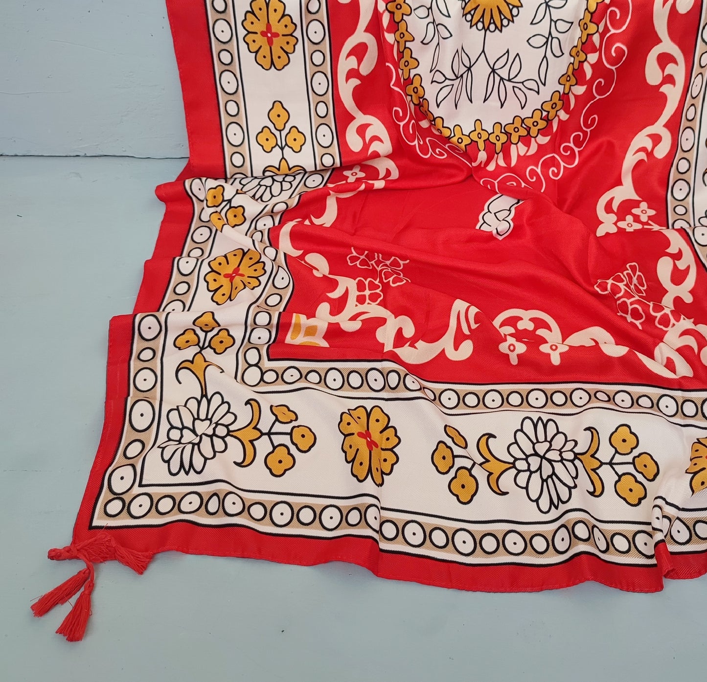 Ethnic Winter Hijab - Red Flora