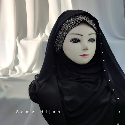 Arabic Sequence Hijab- Black